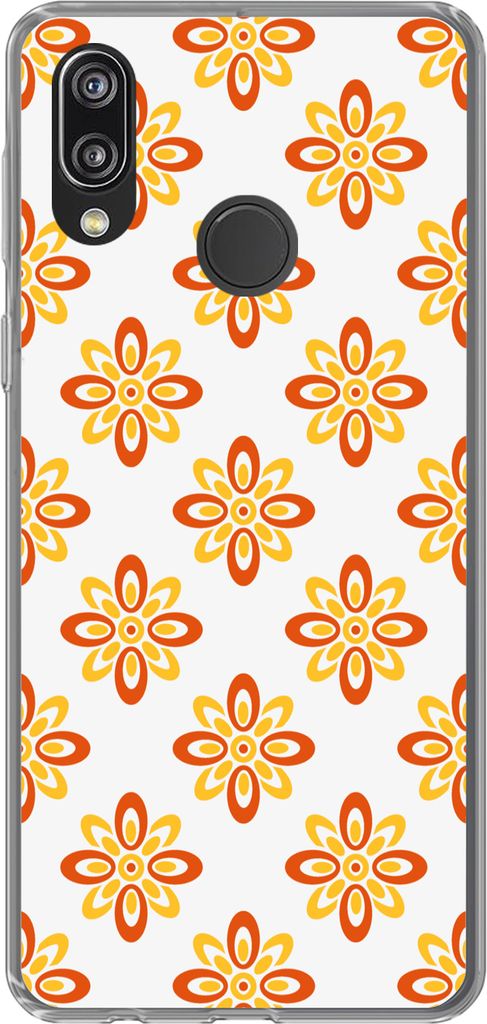 MuchoWow Handyhülle Schutzhülle Hülle für Telefoonhoesje Huawei P20 Lite (2020) Muster - 70er Jahre - Blumen - Orange Silikon Softcase Handy ...