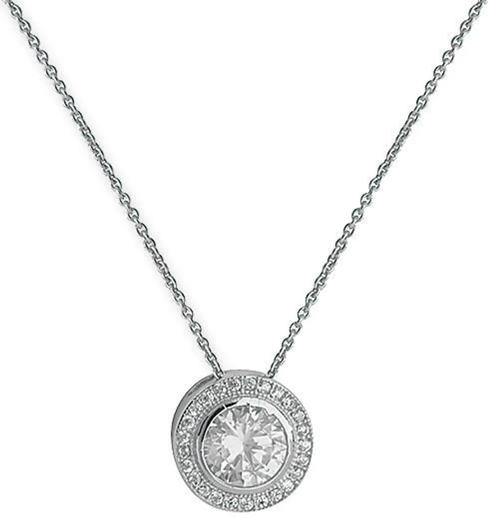 Pendentif Solitaire Femme en Argent et Zirconium avec Chaîne de 46 cm
