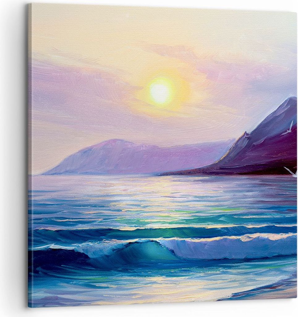 Bild auf Leinwand - Leinwandbild - Berge Meer Welle - 60x60cm - Wand Bild - Wanddeko - Wandbilder - Leinwanddruck - Bilder - Kunstdruck - Wanddekor...