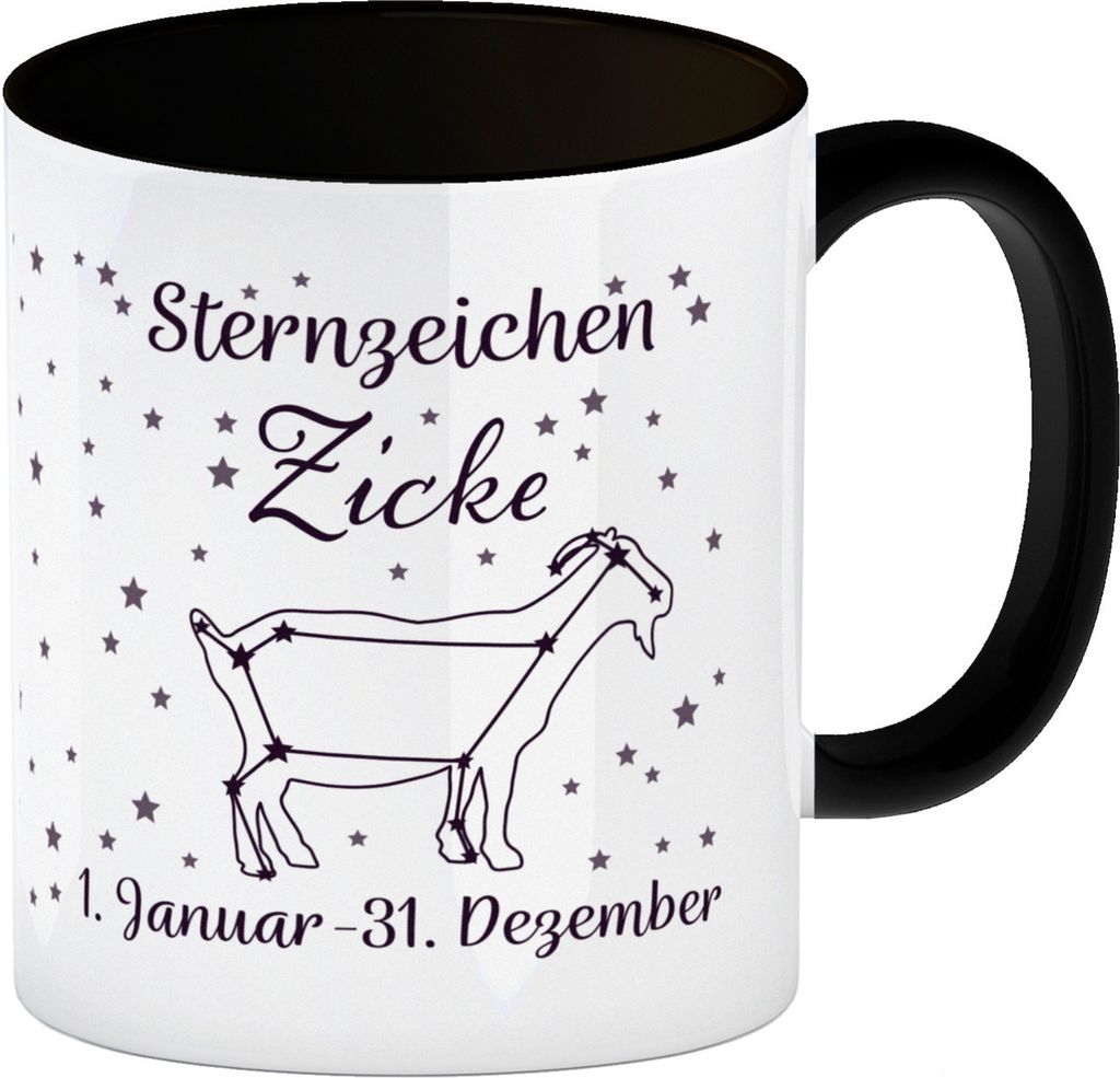 Sternzeichen Zicke Kaffeebecher Schwarz mit Sternenhimmel