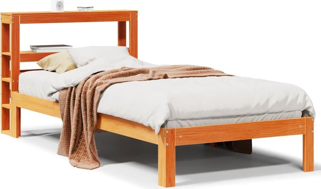 (NEU 2026) Massivholzbett/Bettrahmen, ohne Matratze, Wachsbraun 75x190 cm - Kiefernholz - Klassische Betten - 20.2 kg