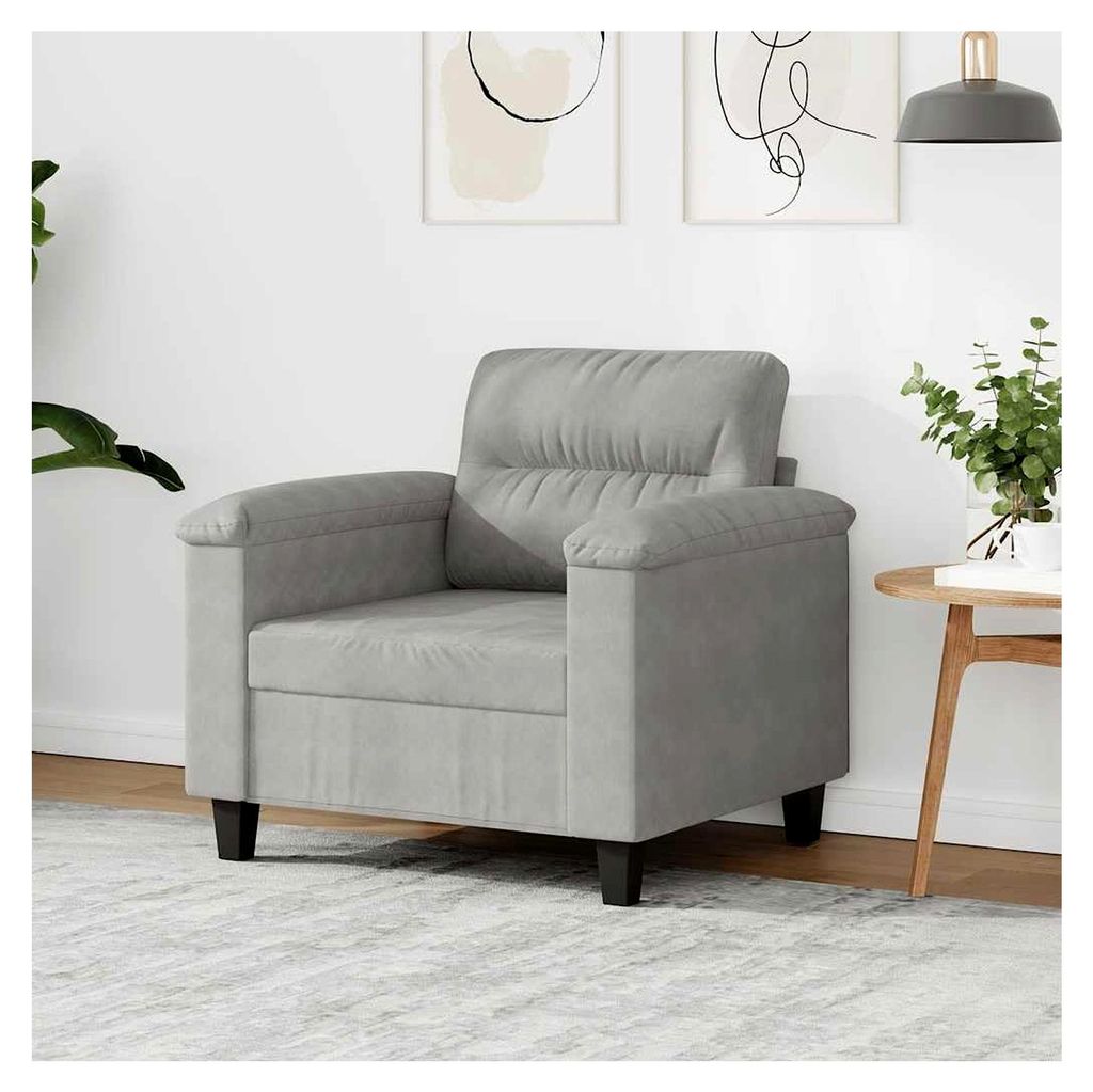 Sessel in Hellgrau mit 60 cm Sitzbreite, Mikrofaserbezug, Metallgestell, bequemer Polstersessel für Wohnzimmer, Schlafzimmer und Lesezimmer, robus...