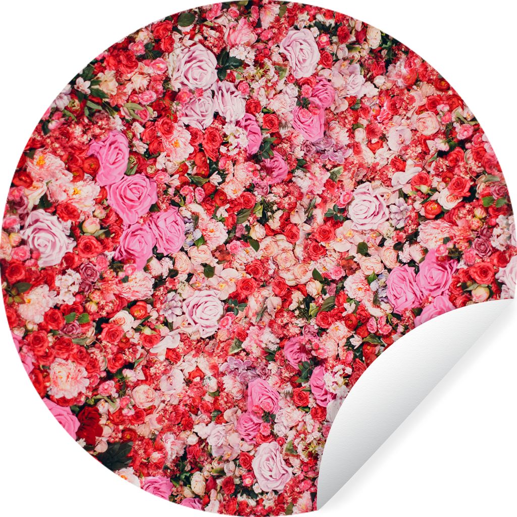 MuchoWow Runde Wandtattoo - Wandsticker Tapete Aufkleber Blumen - Farben - Rosen Ø 30 cm Selbstklebend und Repositionierbar - Wandaufkleber - Kr...