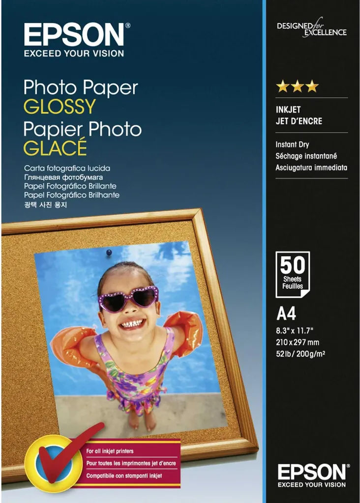 Papier Photo Brillant Epson A4 pour Imprimante Jet d'Encre 50 Pages