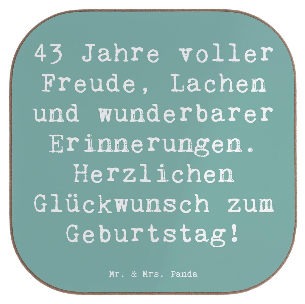 Mr. & Mrs. Panda Untersetzer für Gläser Spruch 43. Geburtstag Freude - Meeresbrise - Geschenk, Quadratischer, Geburtstagsdekoration, Tischunterse...