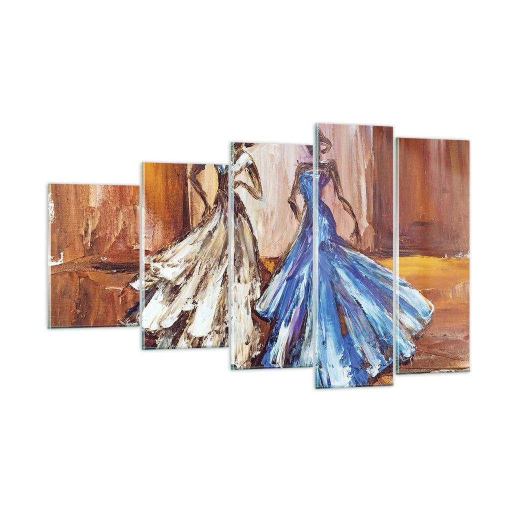 Bilder auf glas - 5 Teile - Frauen Kleider Öl - 100x60cm - Glasbilder - Wandbilder - Bilder - zum Aufhängen bereit - Wanddekoration aus Glas - Gl...