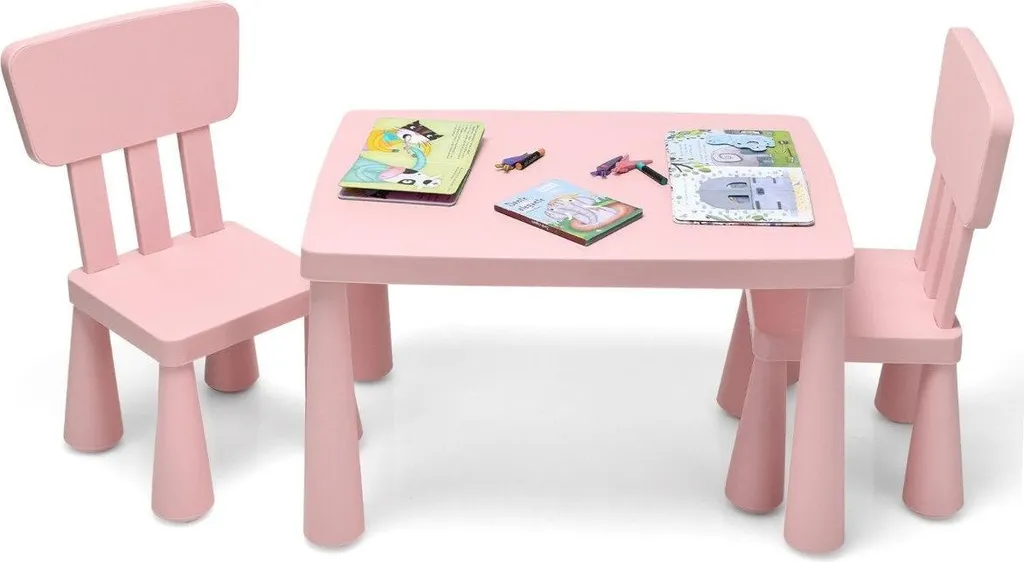 Tavolo per Bambini e 2 Sedie Rosa: Set Mobili Dinette in Legno MDF