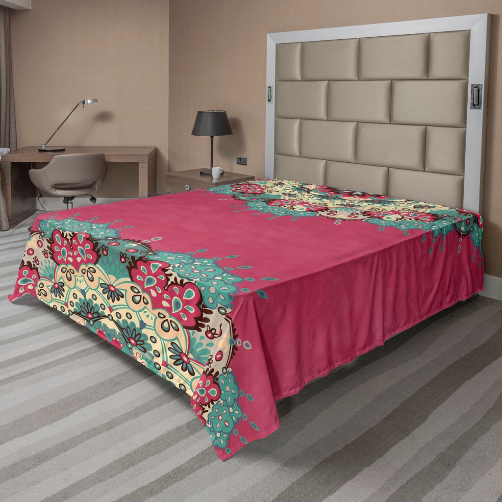ABAKUHAUS Mandala Bettlaken, Traditionelle Blumen Inspiration Motiven Ethnisches Flair Illustration Muster, weiches bequemes oberes Bettlaken für ...