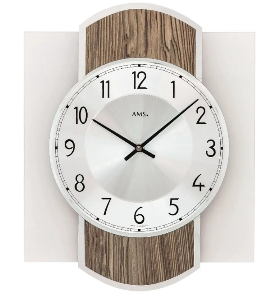 Horloge murale décorative aspect bois de noyer et verre minéral plat