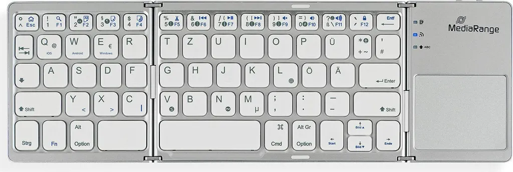 Clavier Bluetooth pliable MediaRange argent avec Touchpad intégré ultra