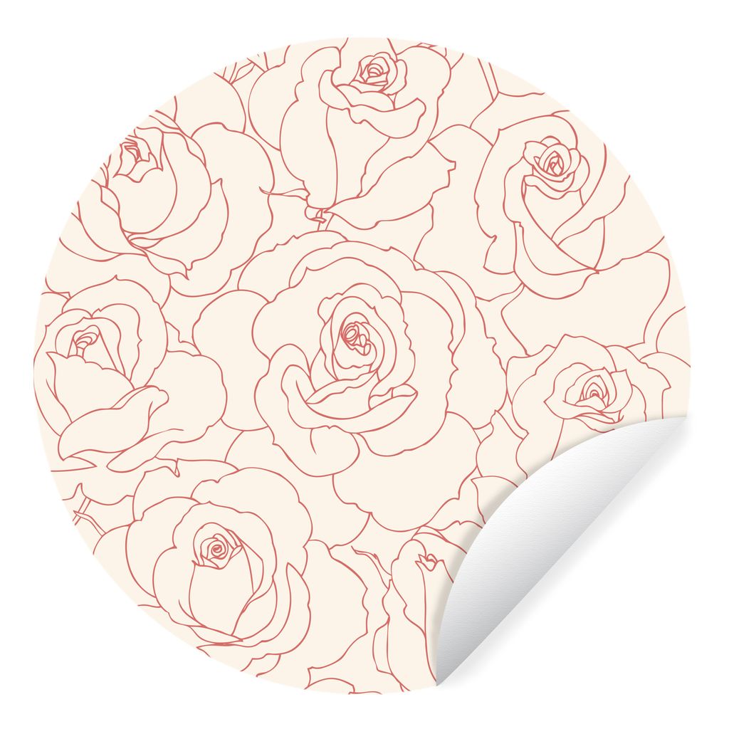 MuchoWow Runde Wandtattoo - Wandsticker Tapete Aufkleber Ein Blumenmuster Illustration von rosa Rosen Ø 50 cm Selbstklebend und Repositionierbar...