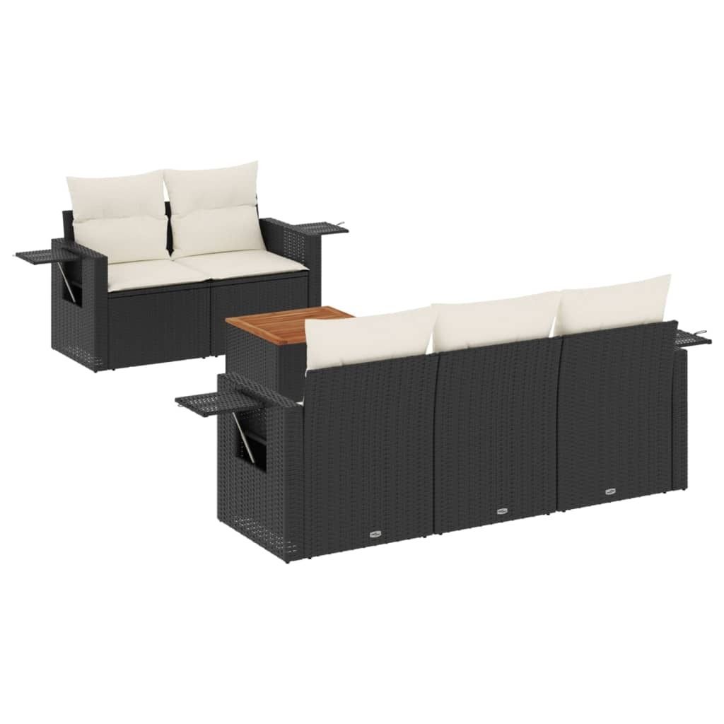 (Robust Möbel) 6-tlg. Garten-Sofagarnitur - Balkonmöbel/Loungeset - elegantes Design - mit Kissen Schwarz Poly Rattan - Gartensofas DEMöbel3...