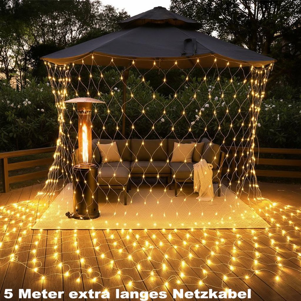 6X4m LED Lichterkette Warmweiß Lichternetz Mesh