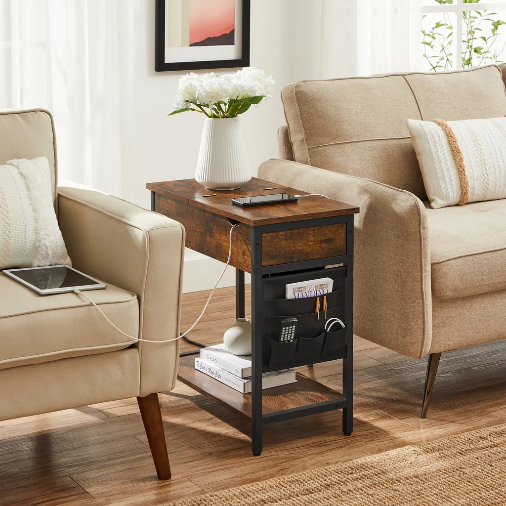Petite table pliante industrielle avec station de charge USB intégrée - 4