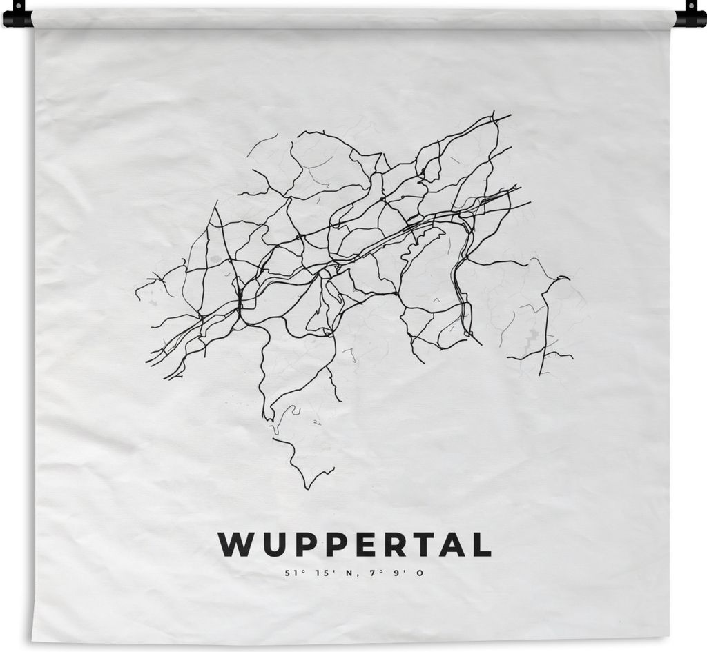 MuchoWow Wandteppich Wandbehang Stadtplan - Deutschland - Schwarz-weiß - Wuppertal - Karte 150x150 cm Tapisserie Dekoration Wandtuch - Wohnacces...