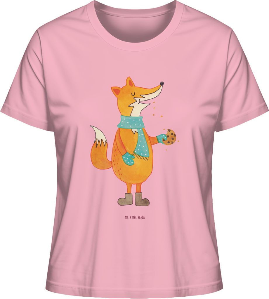 Mr. & Mrs. Panda Damen Kurzarmshirt Fuchs Keks Größe S - Baumwolle Pink - Geschenk, Frieren, Shirt, kalt, Winter, T-Shirt, Kekse, Weihnachtlich, ...