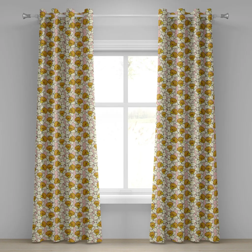 Rideau Occultant Léger contre le Vis-à-vis Motif Jonquilles 280x245 cm