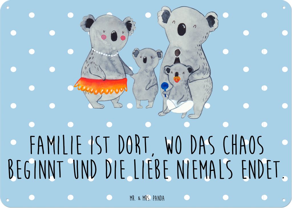 Mr. & Mrs. Panda Schild Koala Familie DIN A3 - Blau Pastell - Geschenk, Wandbild, tafel, Türschild, Family, Papa, Koalas, Mama, Kinder, Metallschi...