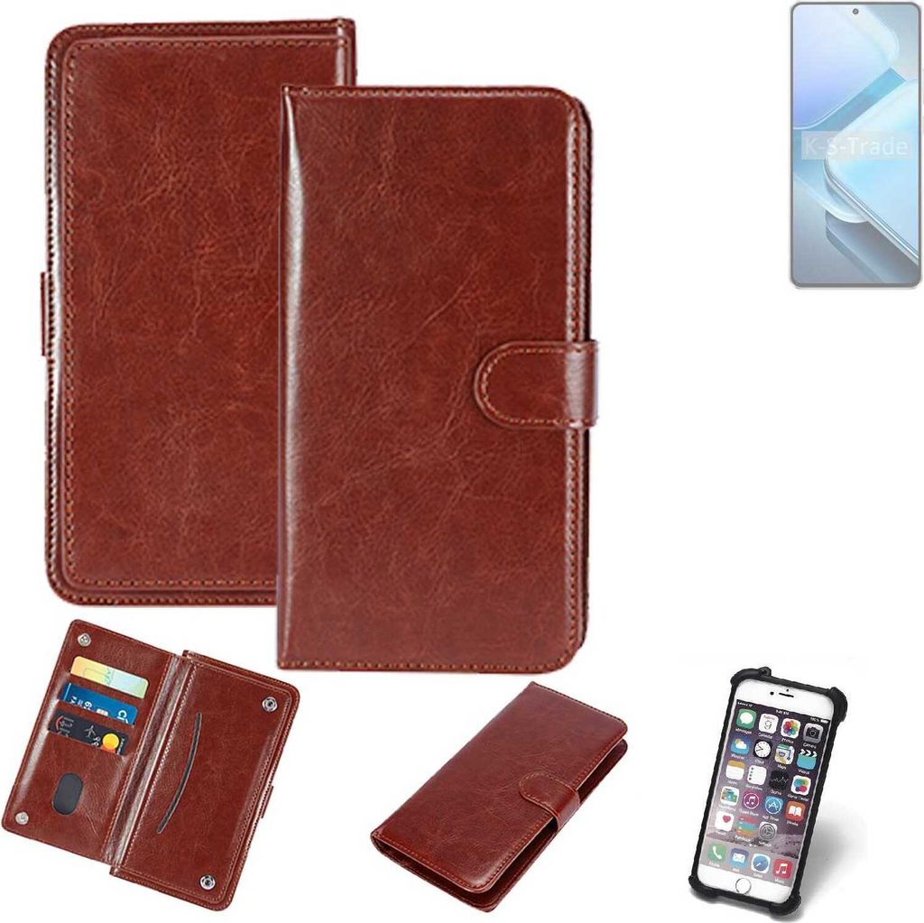 K-S-Trade 360° Hülle kompatibel mit Vivo iQOO Z9 V2361A braun Kunstleder Case BookCase WalletCase Kunstlederederhülle Handyhülle, Rundumschutz