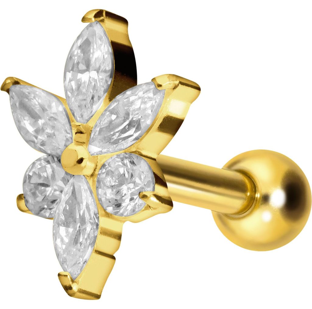 Ohrpiercing Titan Ohrpiercing mit Innengewinde KRISTALLBLUME Gold Stablänge: 6mm