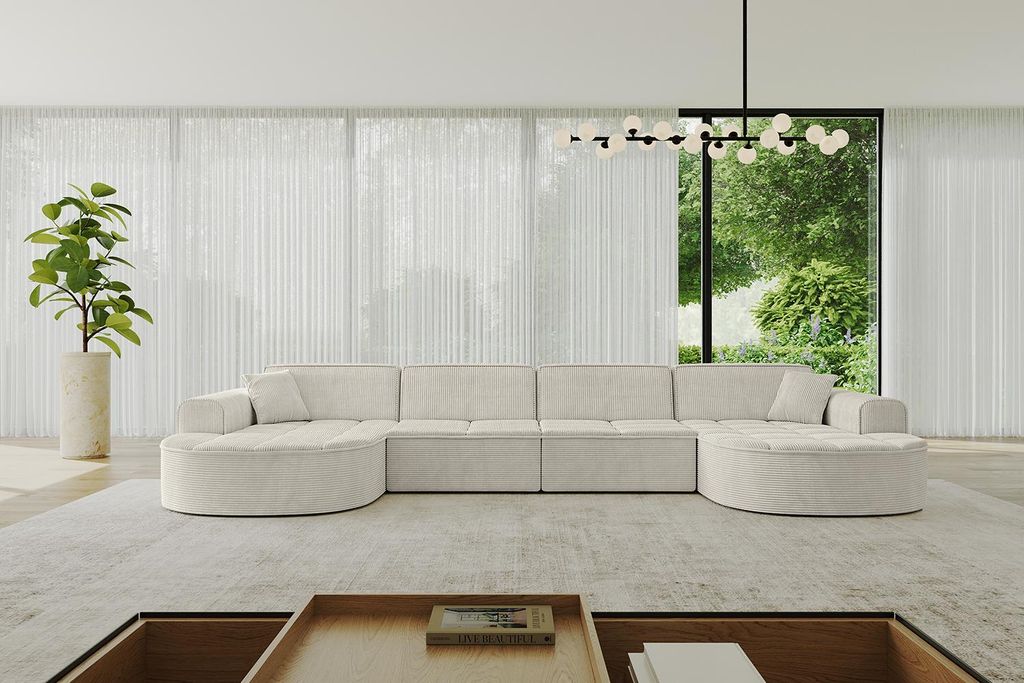 ALTDECOR Ecksofa in U- Form TARO-U2 - 388x171x79,5 cm Cremeweiß - Corner Sofa Bett Eckcouch Couch L-Form Wohnlandschaft Cauchsofa
