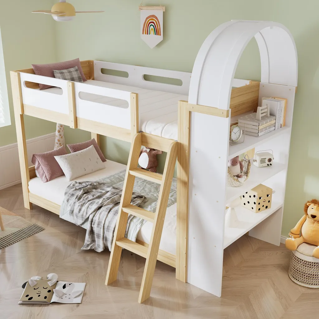 Lit Superposé Enfant 90x200cm avec Étagères de Rangement Intégrées - 2