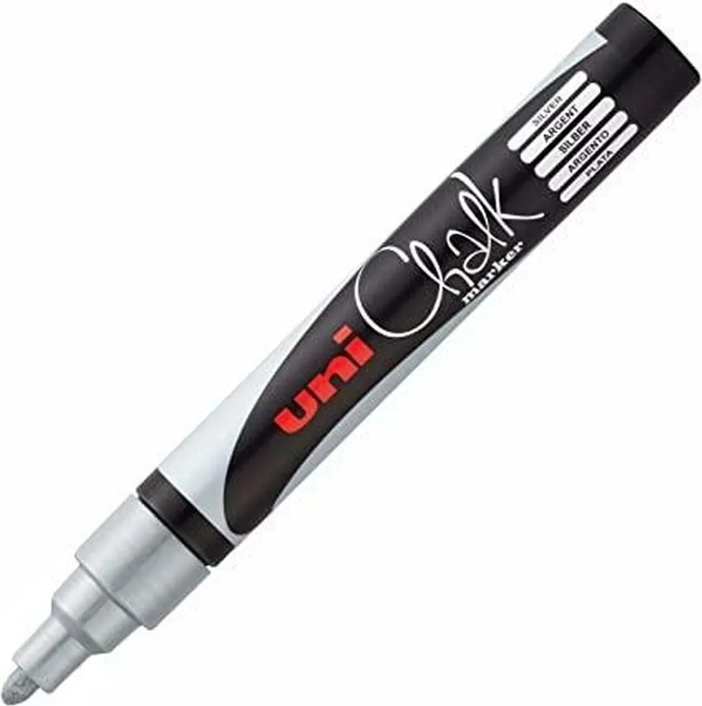Pennarelli Gesso Liquido Uni-Ball PWE-5M Argento - 6 Pezzi Professionali