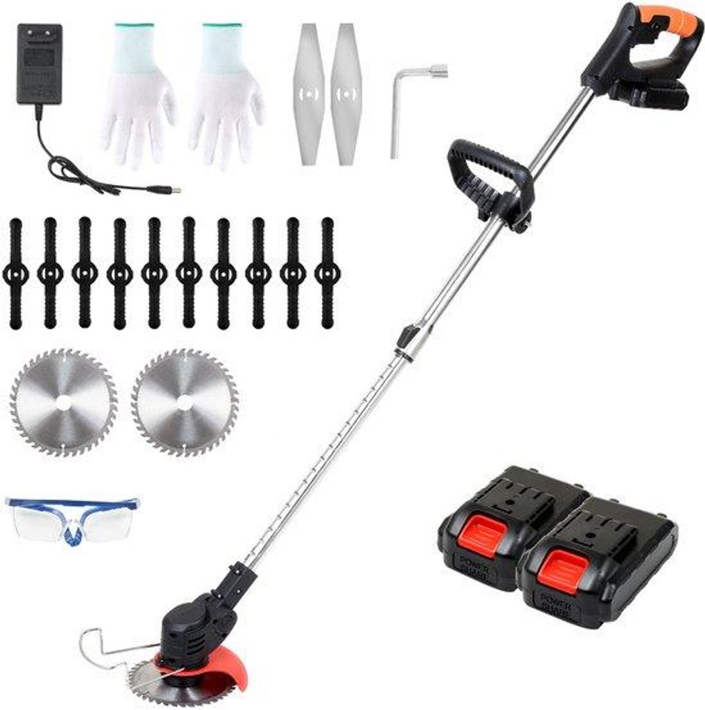 Batteriegrastrimmer 21V mit 2 Batterien, drahtlose Gartenschere mit mehreren Messern