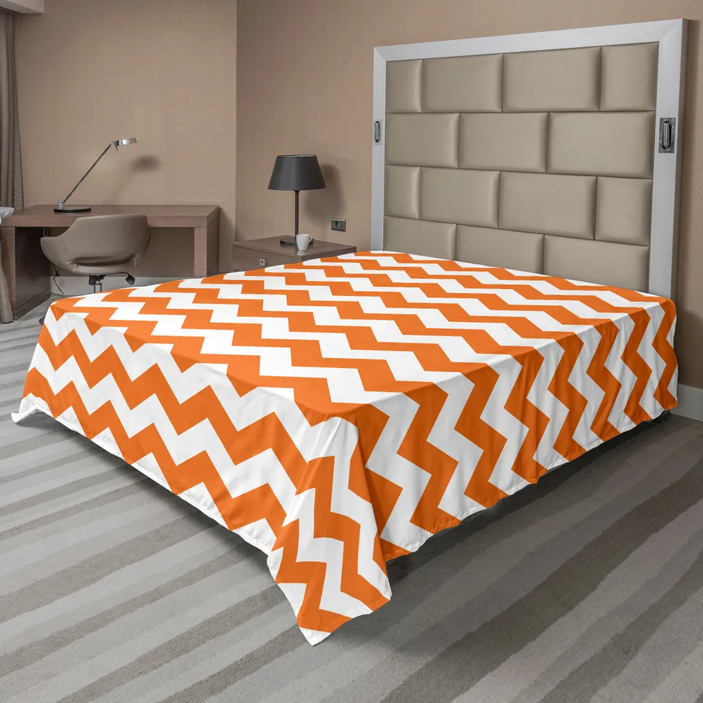 Drap plat 266x260 cm ABAKUHAUS motif citrouille zigzag orange et blanc