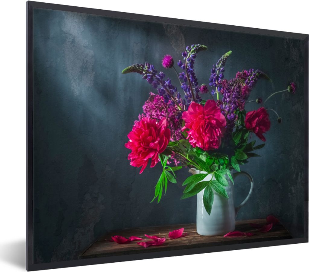 MuchoWow Gerahmtes Poster Farben - Pfingstrose - Stilleben 80x60 cm - Poster mit Schwarzem Bilderrahmen Wandposter Rahmen Foto Bilder - Schwarzem...