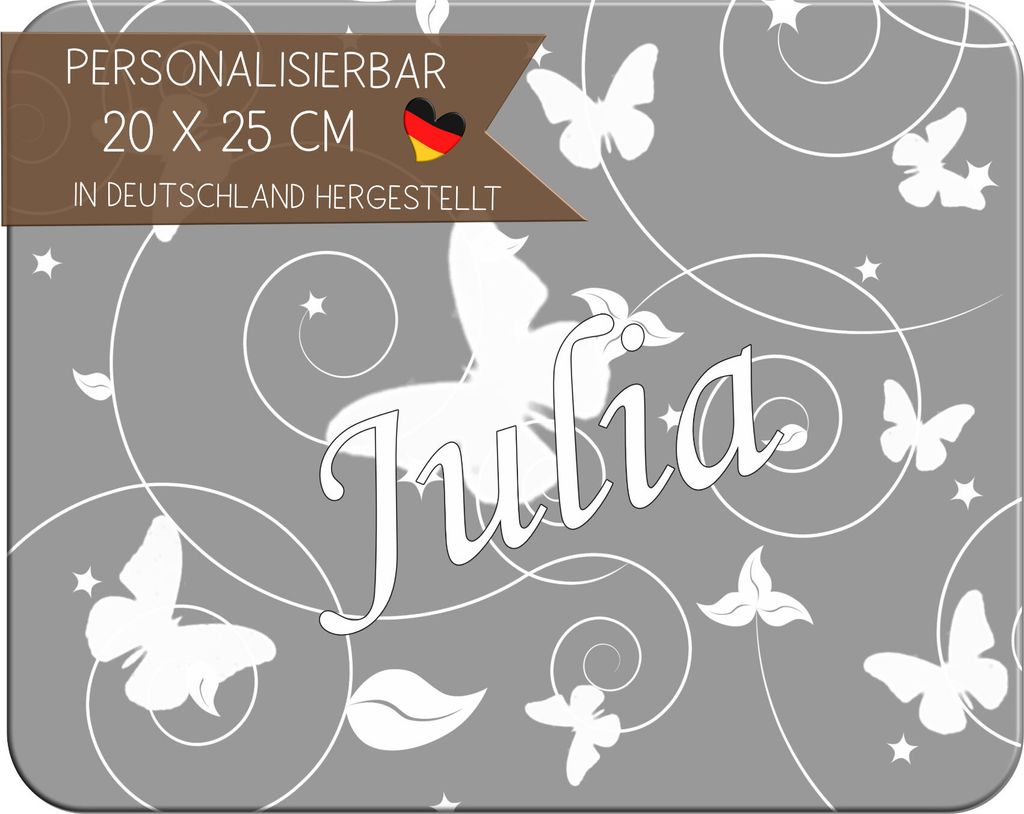 Kinder Frühstücksbrettchen Schmetterling Grau mit Name personalisiert, Kunststoff, 20x25 cm