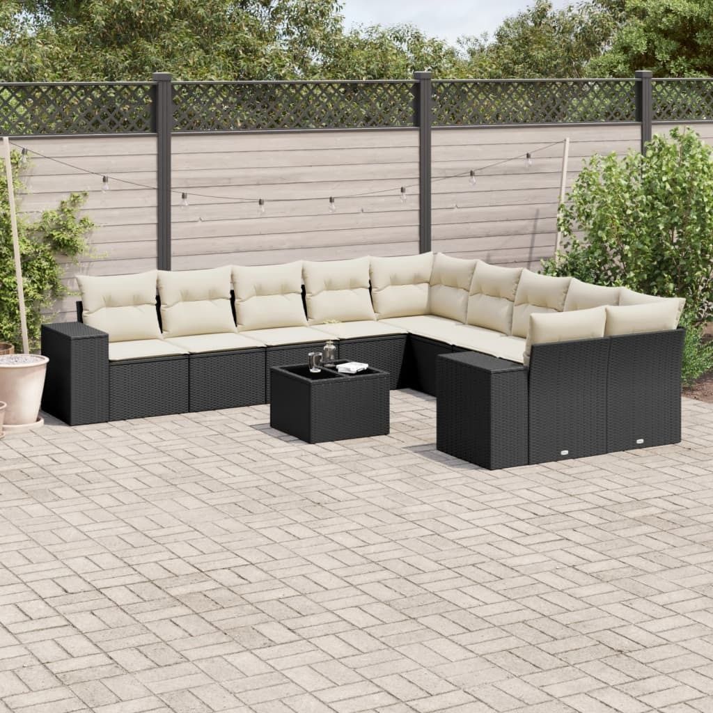 Maison Exclusive - 11-tlg. Garten-Sofagarnitur mit Kissen Schwarz Poly Rattan