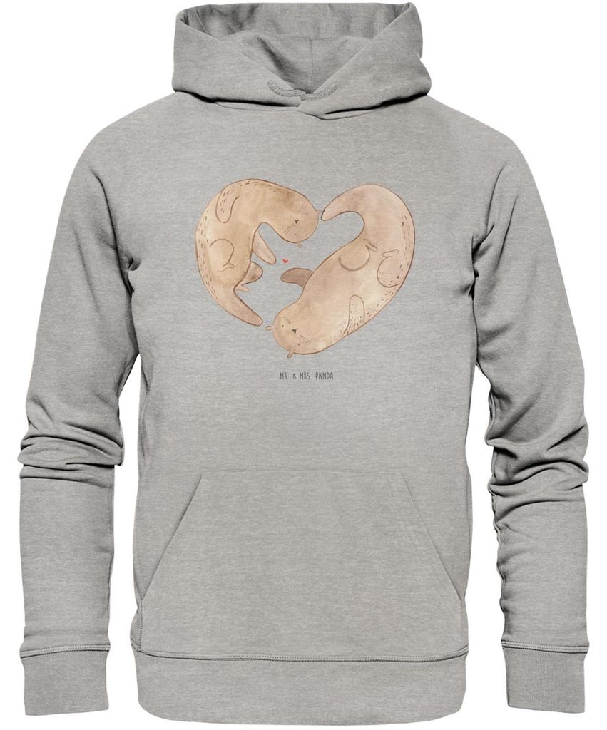 Mr. & Mrs. Panda Kuschelhoodie Otter Herz Größe XL - Heather Grey - Geschenk, Pulli, Hochzeitstag, Kapuzenpulli, Liebe, Pullover, Hoodie, Sweatsh...