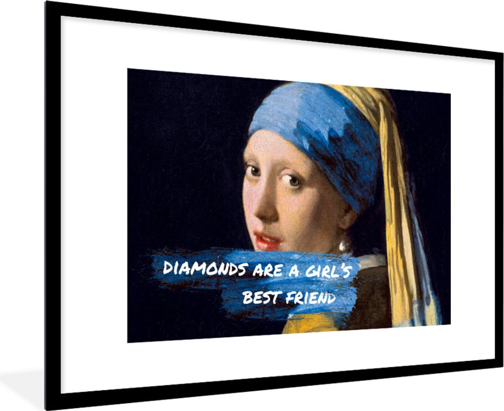 MuchoWow Gerahmtes Poster Vermeer - Das Mädchen mit dem Perlenohrring - Zitat 90x60 cm - Poster mit Schwarzem Bilderrahmen Wandposter Rahmen Fot...
