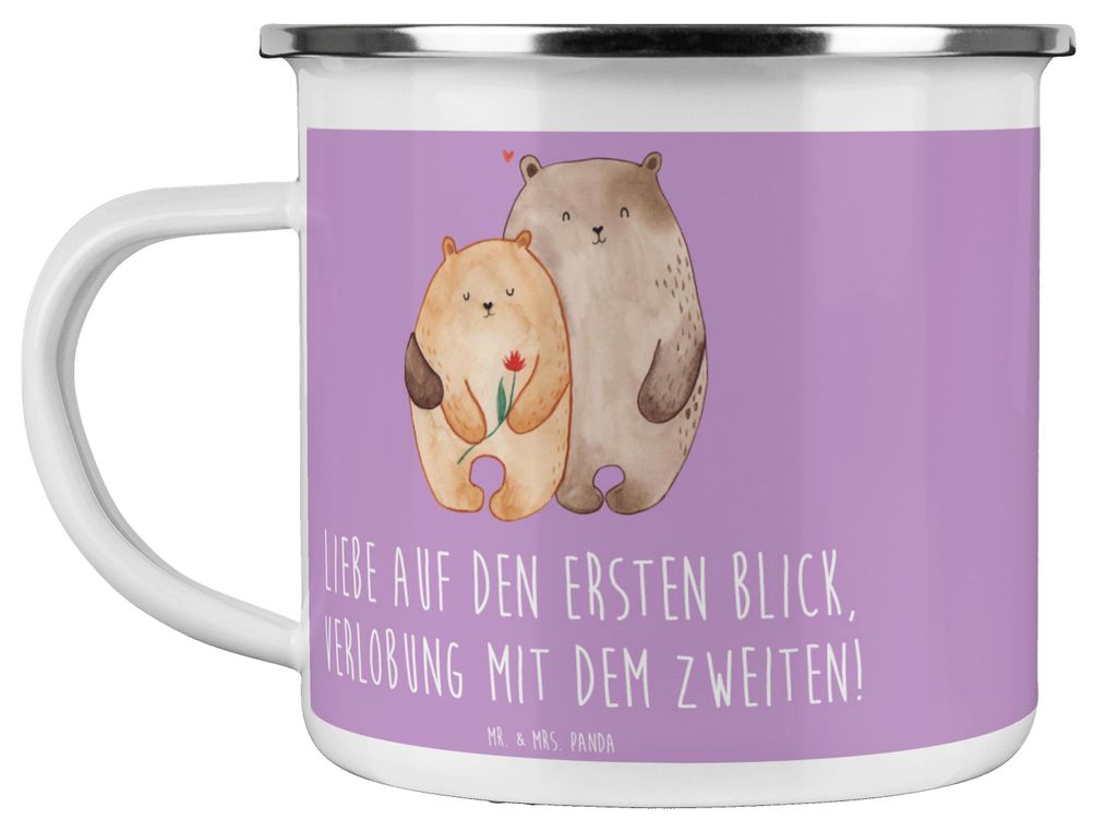 Mr. & Mrs. Panda Pott Verlobung Glaube - Lavendeltraum - Geschenk, Reisebecher, romantisch, becher emaille, Haferl, Teetasse, Verlobungsfeier, Vers...