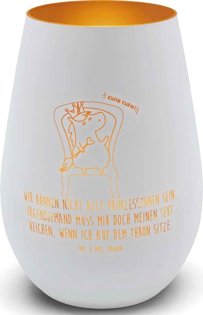 Mr. & Mrs. Panda Teelichthalter Glas Einhorn Prinzessin - Weiß - Geschenk, Windlicht, Geburtstag, Monat, Kerzenhalter, Laterne, Unicorn, Kerzengla...