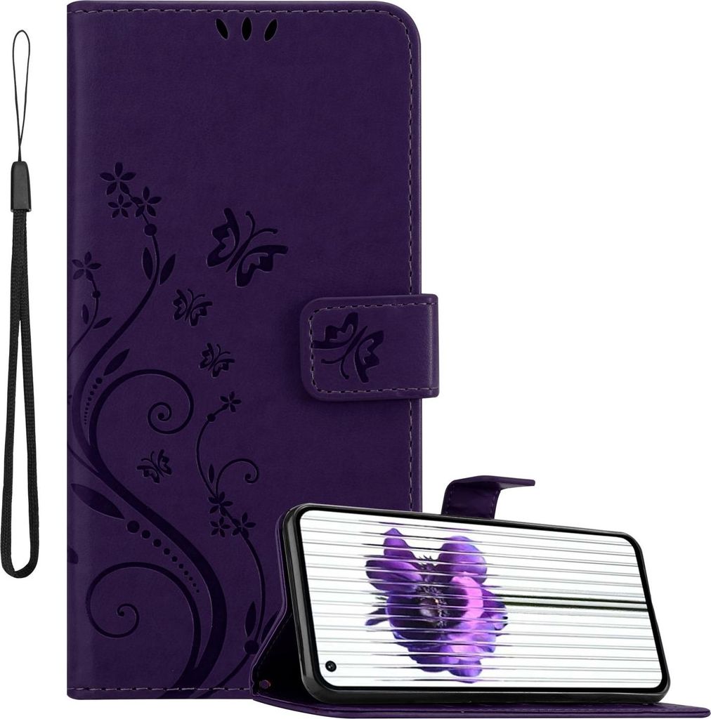 Cadorabo Hülle für Nothing Phone 2 Hülle in FLORAL DUNKEL LILA Schutzhülle im Blumen Design mit Magnetverschluss, Standfunktion und Kartenfäch...