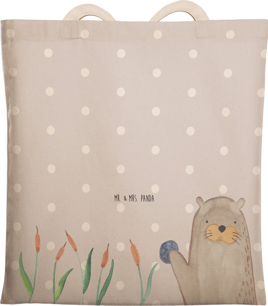 Mr. & Mrs. Panda Tote Bag Otter Stein - Grau Pastell - Geschenk, Shoppingtasche, Tragetasche Bedruckt, Beutel, Neugierig, Tasche, shopping, Seeotte...