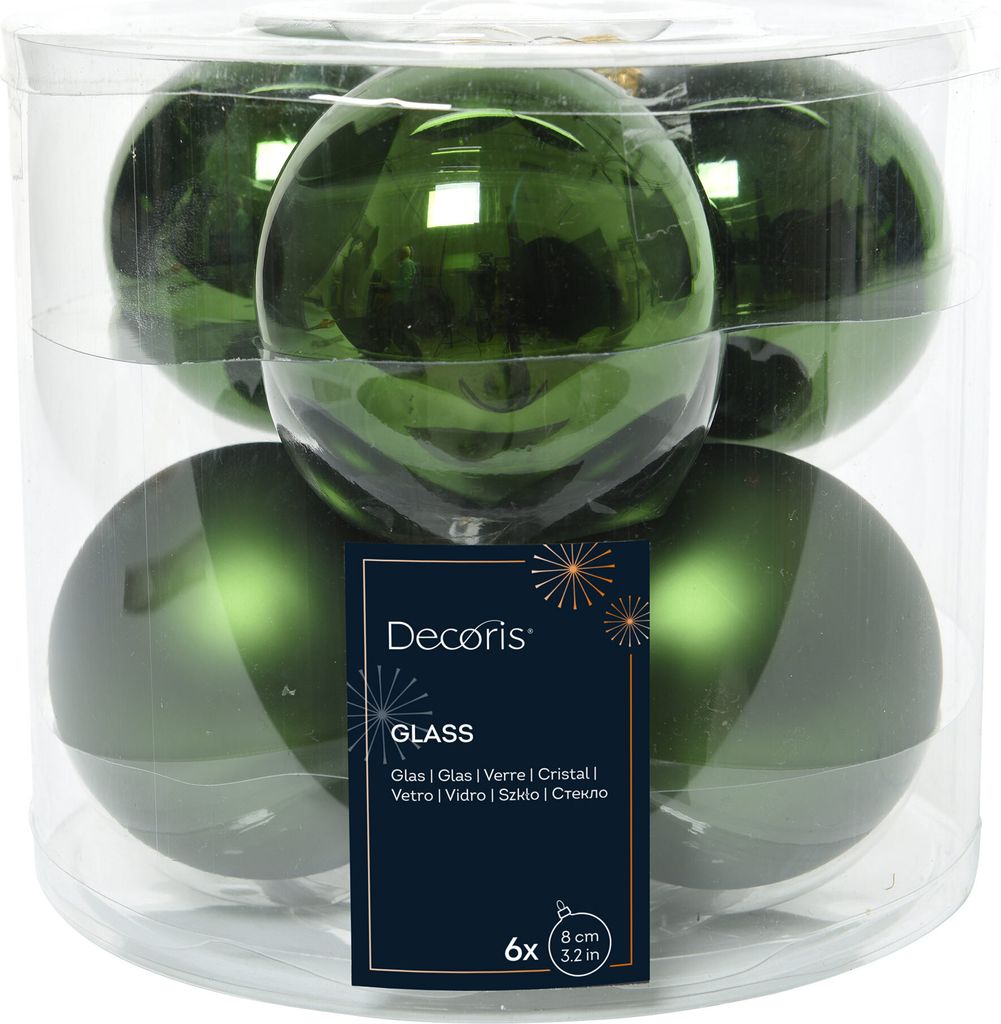 Weihnachtskugeln Glas 8cm 6 Stück - Piniengrün Produktbild 