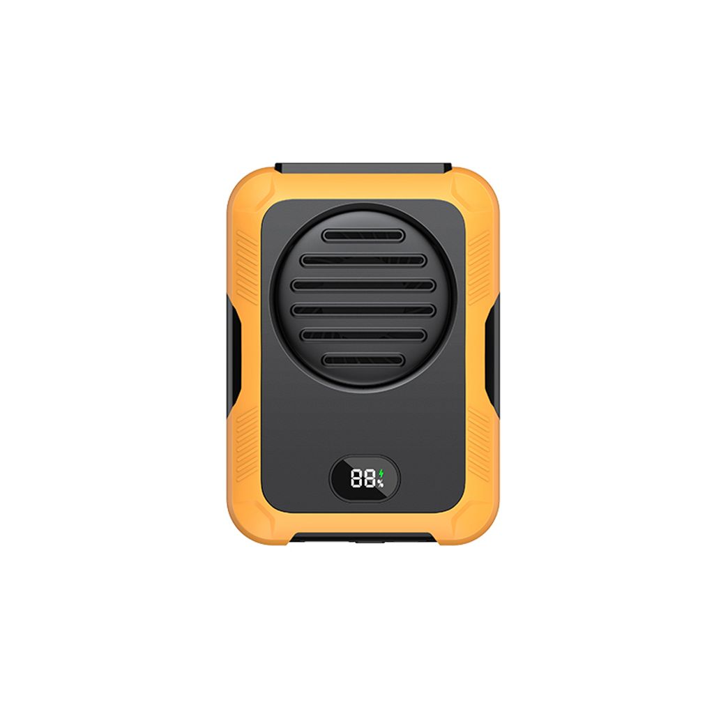(Orange) Tragbarer Taillenventilator mit Display, hängender Taillenventilator für Arbeiten im Freien, auf dem Bauernhof, beim Wandern