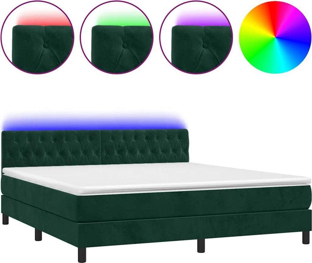 vidaXL Boxspringbett mit Matratze & LED Dunkelgrün 160x200 cm Samt
