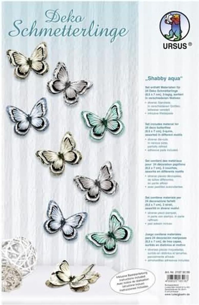 Deko Schmetterlinge 'Shabby aqua' Set für 24 Deko Schmetterlinge 8,5 x 7cm