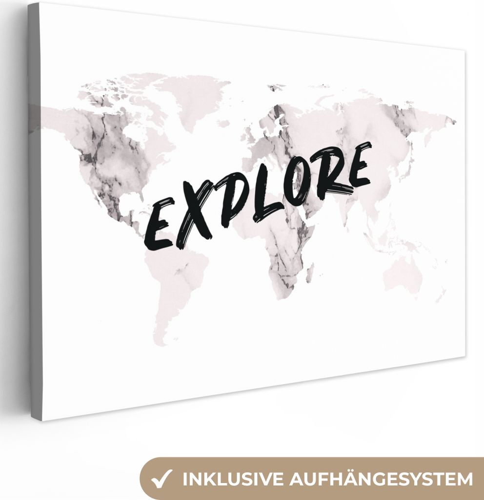 OneMillionCanvasses - Leinwandbilder - 150x100 cm, Weltkarte - Marmor - Zitat, Wandbilder Kunstdruck Wanddekoration