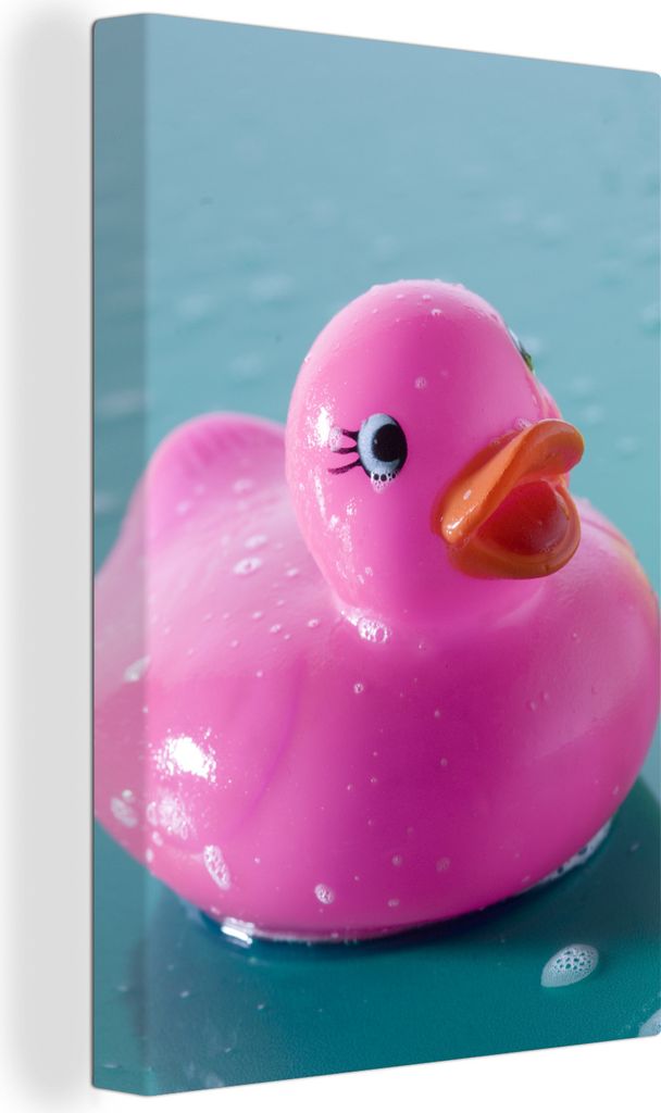 OneMillionCanvasses - Leinwandbilder - 90x140 cm, Gummi-Ente - Rosa - Blau, Wandbilder Kunstdruck Wanddekoration - Wandschmucke - Schlafzimmer