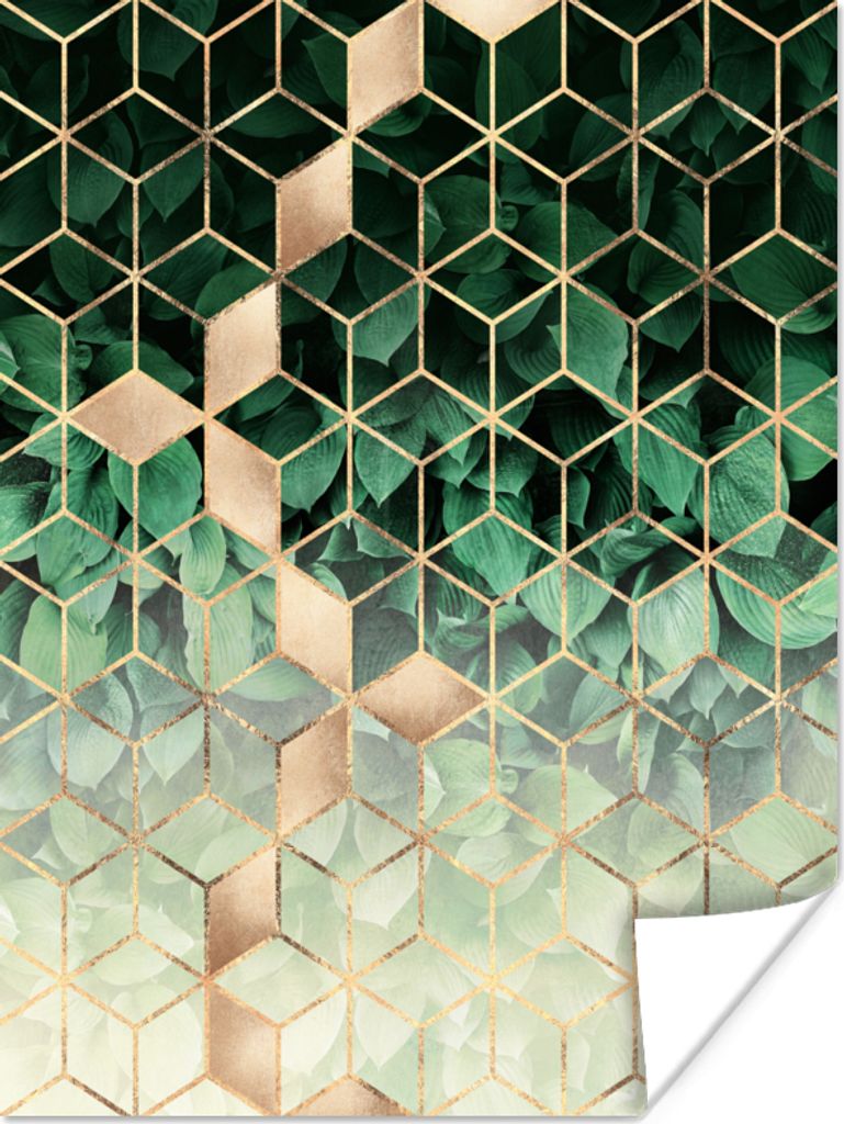 MuchoWow Poster Blätter - Gold - Würfel - Luxus 90x120 cm - Wohnzimmer