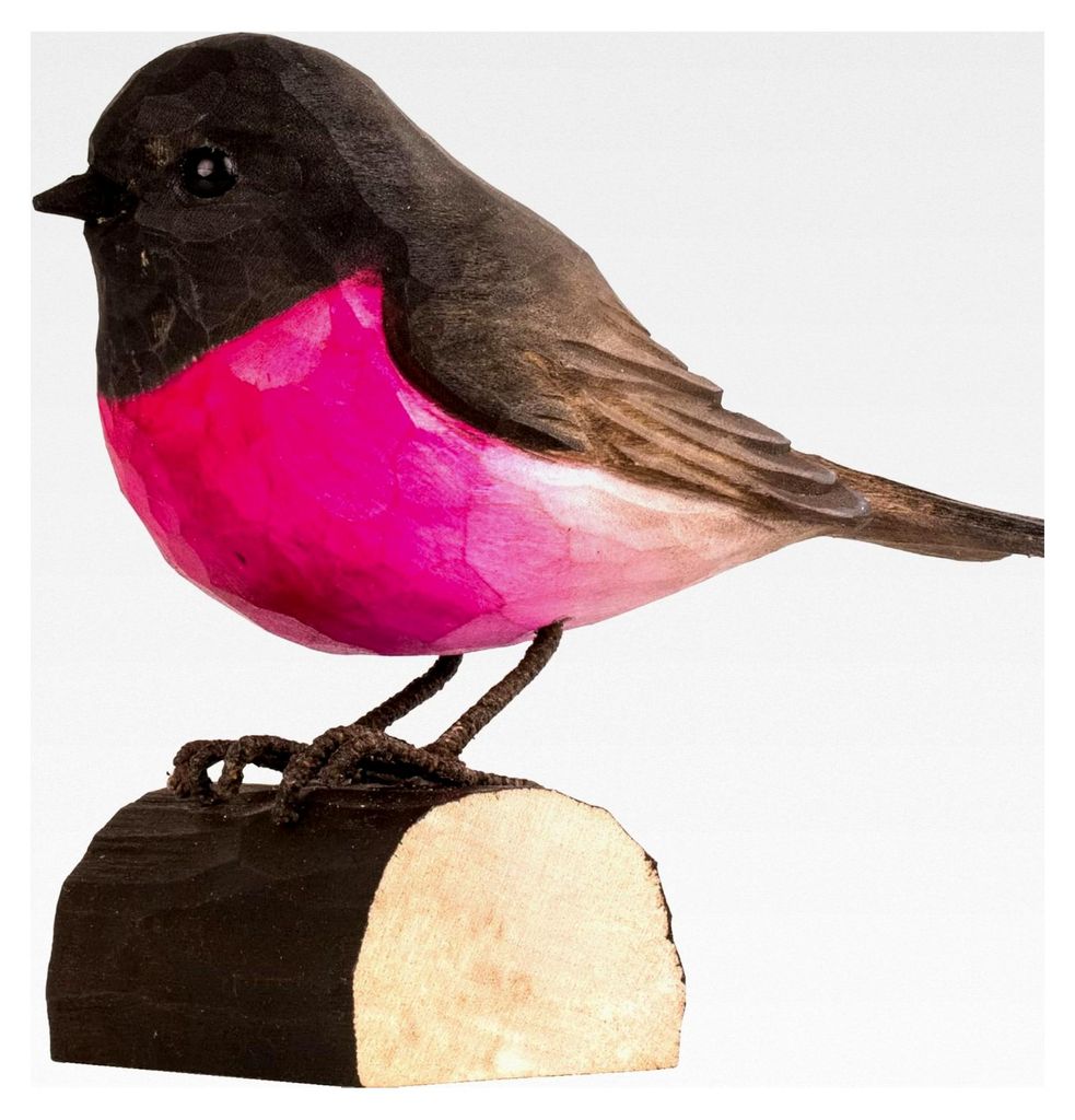 Wildlife Garden DecoBird Rosaschnäpper - Handgeschnitzter Dekorationsvogel aus Holz - Australische Vögel