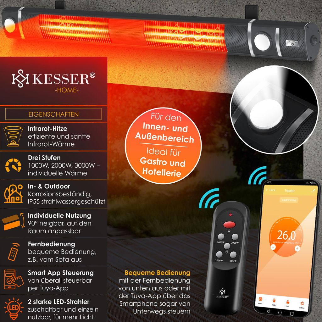 KESSER® Riscaldatore radiante a infrarossi 3000W con WLAN, Immagine del prodotto 