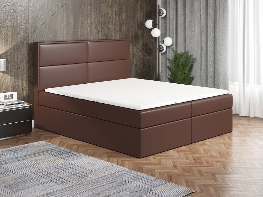 Boxspringbett HOPP 140 x 200 mit 2 Bettkästen, Bonell-Matratze und Topper. Farbe: Dunkelbraun