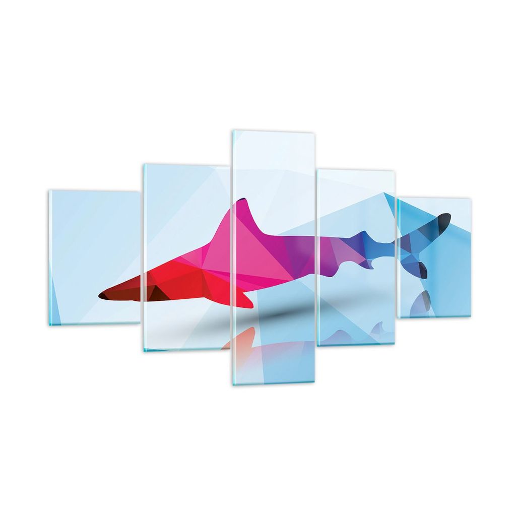 Bilder auf glas - Hai Illustration modern Grafik - 125x70cm - Glasbilder - Wandbilder - Kunstdruck - zum Aufhängen bereit - Wanddekoration aus Gla...