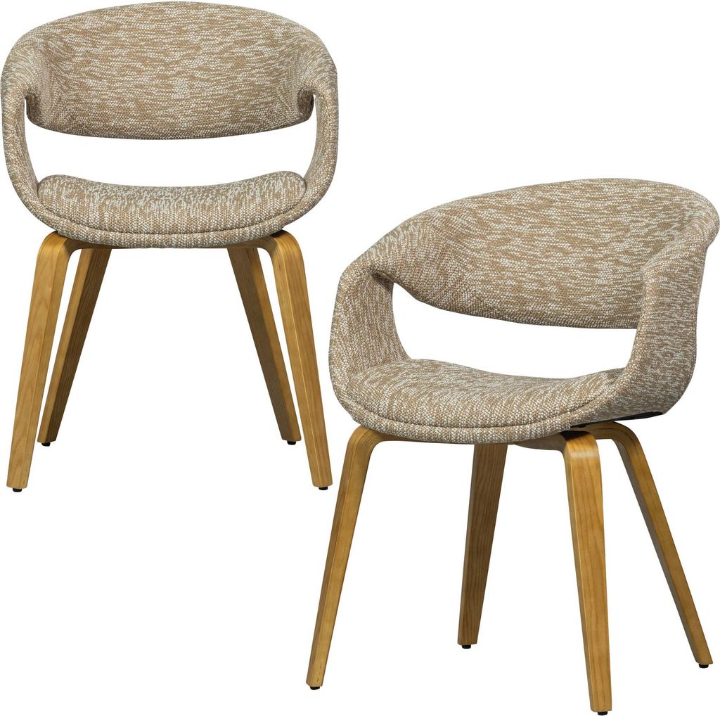 WOOOD Yossi 2er-Set Esszimmerstühle mit Holz Gestell und Stoffbezug, 78x57x57 cm, Braun/ Sand